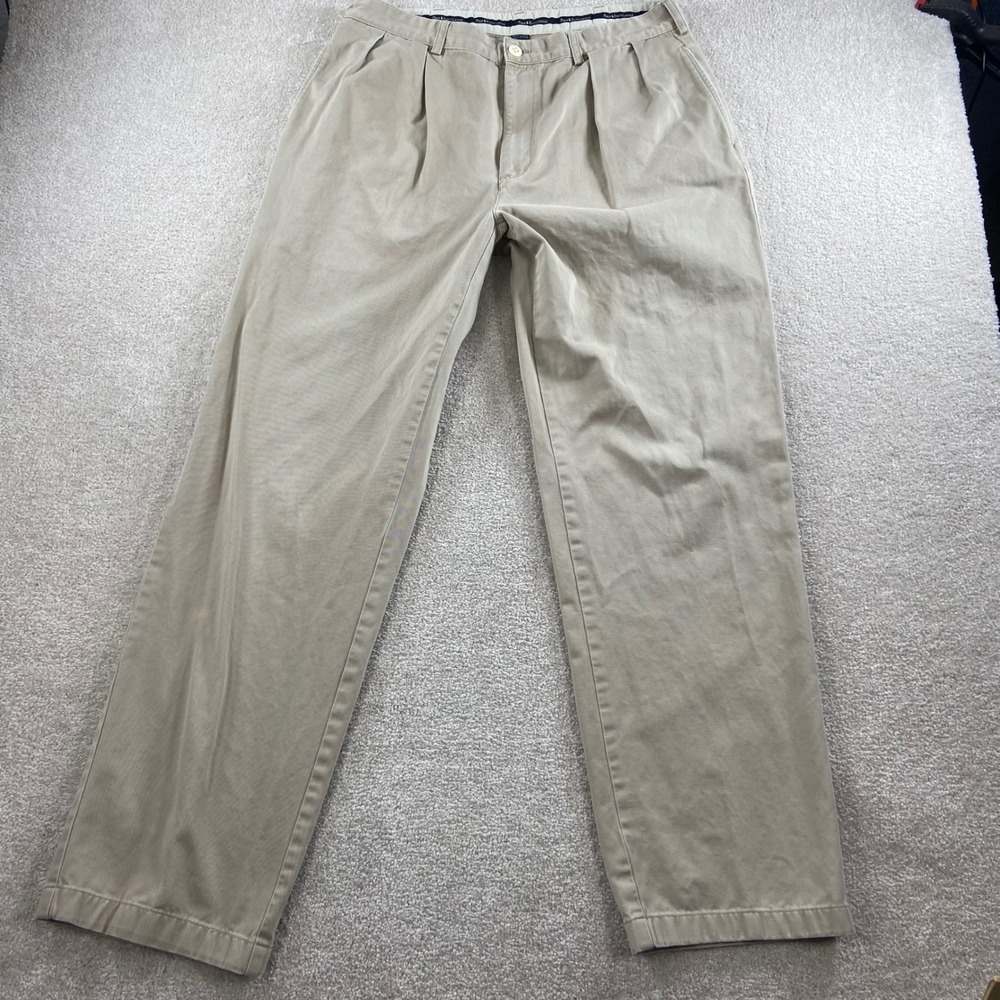 Polo Ralph Lauren Andrew Pant Men 36 Tan Khaki Double Pleated Chino Cotton